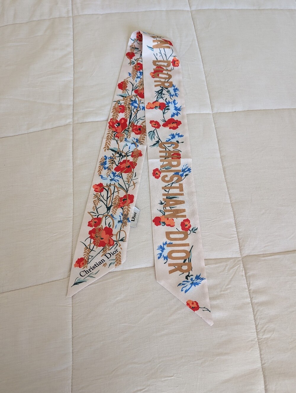 Dior Pink Floral Silk Twilly Scarf